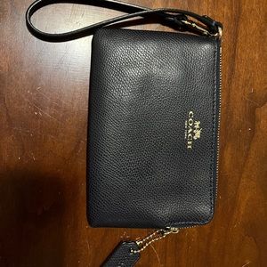 Navy Blue Leather Coach Wristlet
